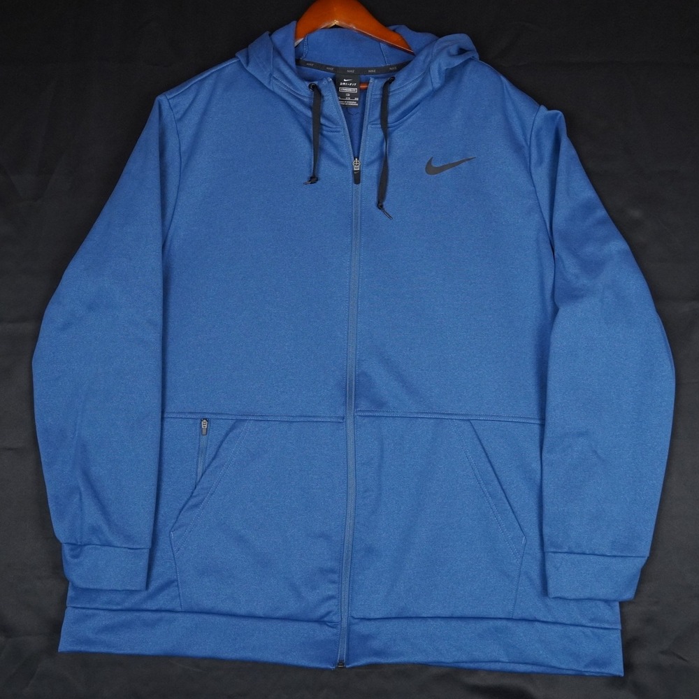 Nike Dri-FIT Hoodie Mens 3XL Blue Full Zip Athletic Sweatshirt Polyester